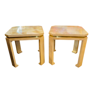 Pair of Karl Springer Manner Lacquered Parchment Side Tables