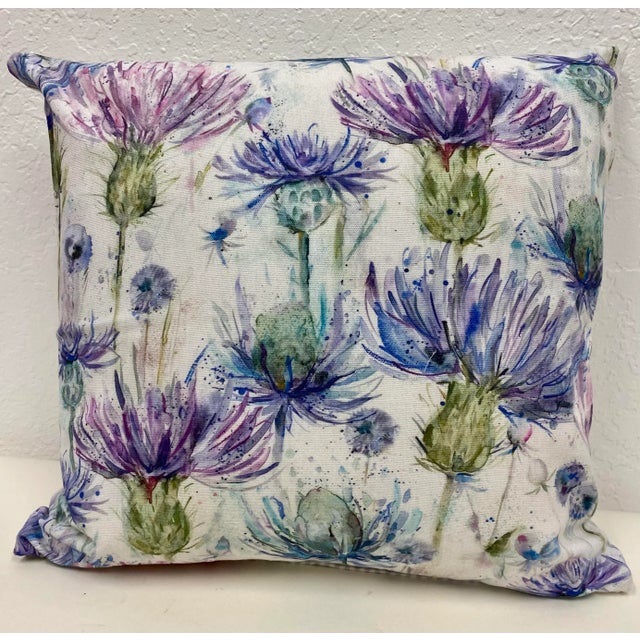 16" Square Pillow Bursting With a Purple and Blue Mountain Cornflowers Floral Pattern - Made in Uk. For Sale - Image 9 of 9