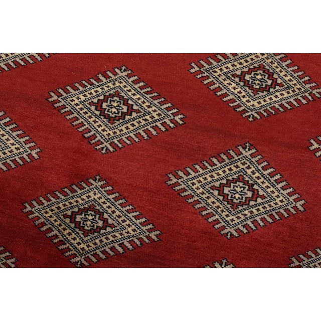 Bokhara Jaldar Rug 4’11” X 7’7” Red Wool Tribal Hand-Knotted Oriental Carpet For Sale - Image 4 of 12
