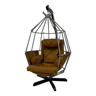 1970s Vintage All Leather Ib Arberg Hanging Parrot Mid-Century Modern Birdcage Chair For Sale