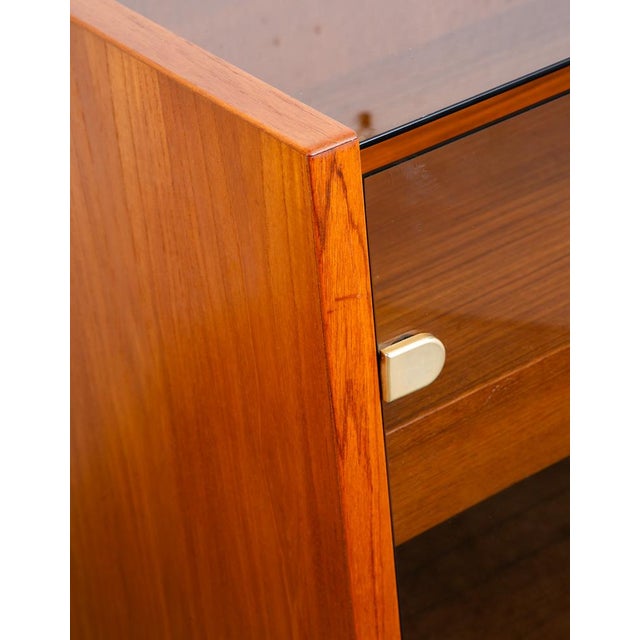 Wood 1960s Mid Century Modern Stereo Storage Cabinet Teak Smoked Glass Hifi Audio MCM Brass For Sale - Image 7 of 11