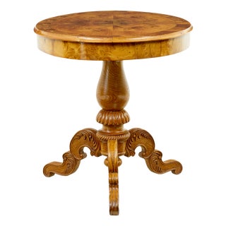Hand-Carved and Inlaid Elm Side Table, 1870s For Sale