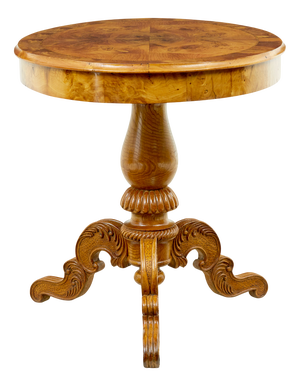 Hand-Carved and Inlaid Elm Side Table, 1870s