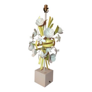 Mid-Century Metal Flower Table Lamp For Sale
