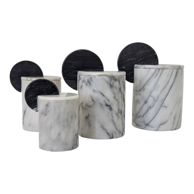 Postmodern Memphis Style Decorative Marble Canister - Set of 4 For Sale