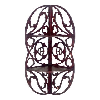 Antique Victorian Carved Pine Pierced Motif Corner Wall Hanging Shelf For Sale