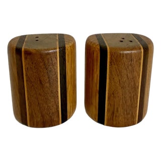Organic Modern Wood Salt & Pepper Shakers With Striped Inlay For Sale