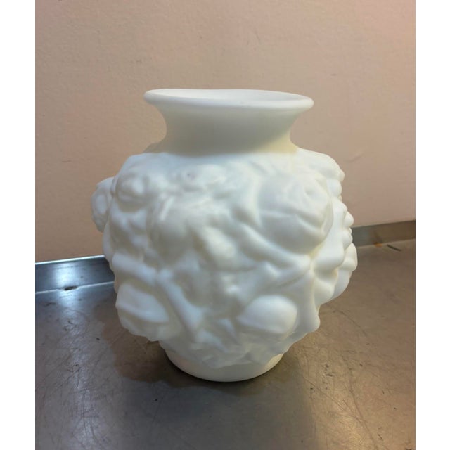 1930s-40s matte textured milk glass rose vase. Excellent condition.