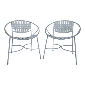 1960s Mid-Century Modern Wrought Iron Patio Radar Chairs - a Pair