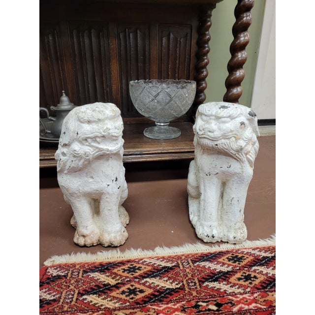 Alabaster Pair of Early 20th Century Concrete Chinese Foo Dog Statues For Sale - Image 8 of 10