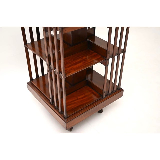 Wood Antique Edwardian Inlaid Revolving Bookcase, 1890 For Sale - Image 7 of 9