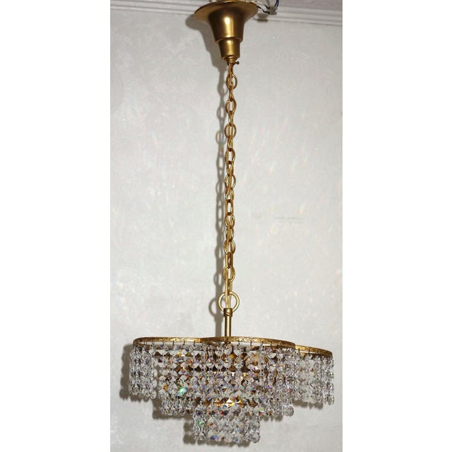 Metal Brass and Lead Crystal 3-Light Chandelier from Palwa, 1960s For Sale - Image 7 of 10