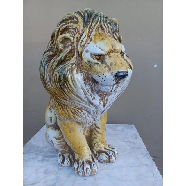 Vintage Italian Terracotta Glazed Lion For Sale - Image 4 of 4