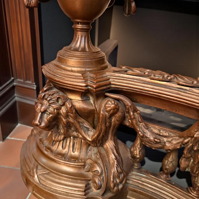 Antique French Louis XV Pair Gilt Bronze Lion Fireplace Decorative Chenets / Andirons For Sale In Los Angeles - Image 6 of 9
