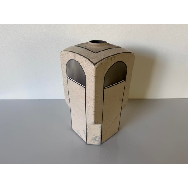1980s Vintage Postmodern Art Deco Style Handmade Geometric Studio Pottery Vase For Sale - Image 12 of 12