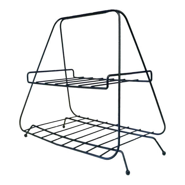 1950s Vintage Mid Century Modern Black Magazine Rack Atomic For Sale