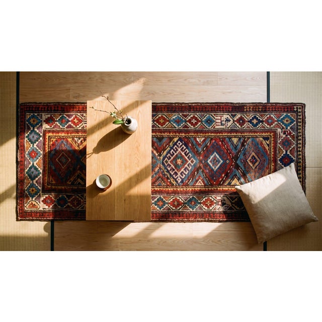 1890s Multicolor Medallion Antique Caucasian Moghan Rug 3'5" X 9'5" Handknotted Wool Carpet For Sale In New York - Image 6 of 8