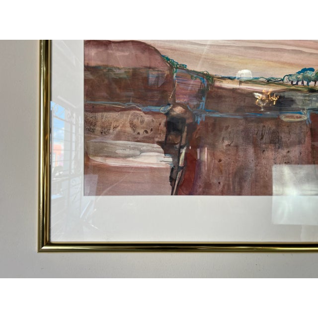 Brown Mary Alice Braukman "Bluffs" Impressionist Watercolor Painting, Framed For Sale - Image 8 of 13