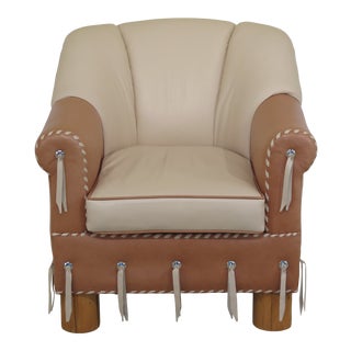 1990s Vintage Leather Upholstered Southwestern Style Club Chair For Sale