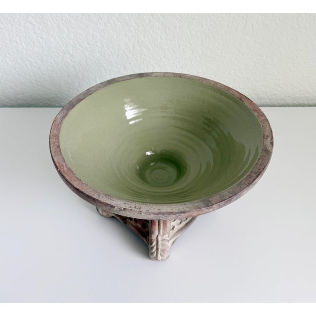Vintage Italianate Terracotta & Celadon Glazed Pedestal Bowl For Sale - Image 9 of 10