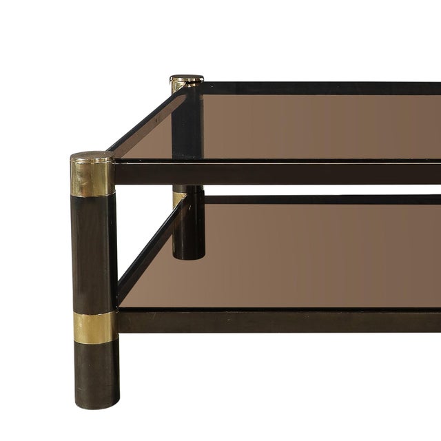 Mid-Century Signed Karl Springer 2-Tier Gunmetal & Brass Cocktail Table For Sale - Image 10 of 13