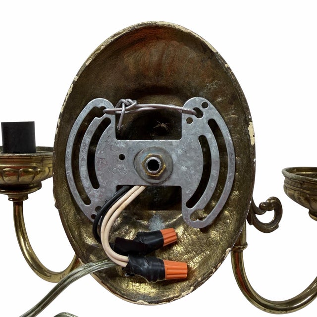 Vintage Brass Two Arm Electric Wall Sconce For Sale - Image 4 of 4