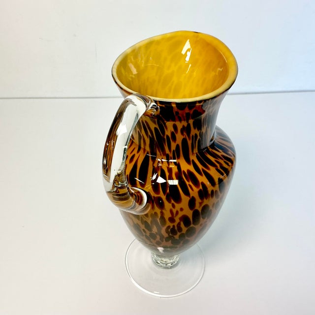 Amber 1980s Vintage Italian Boho Chic Hollywood Regency Tortoise Venetian Glass Pitcher. For Sale - Image 8 of 18