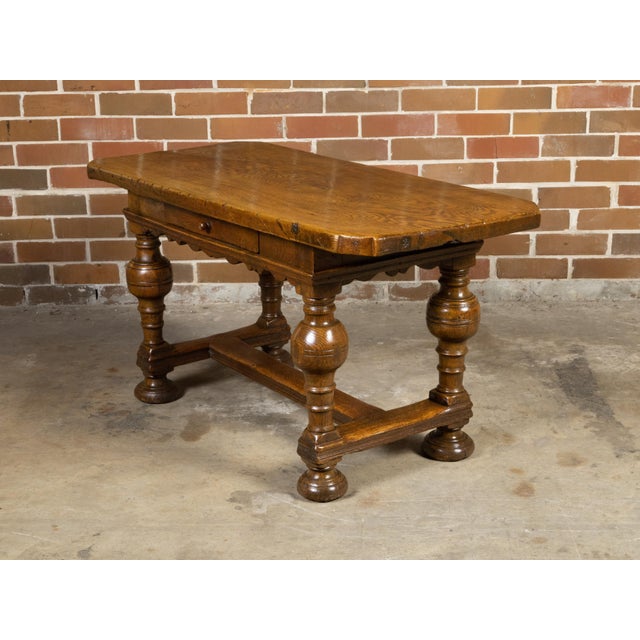 Wood Danish Langeland Late 19th Century Oak Table With Carved Apron and Turned Legs For Sale - Image 7 of 12