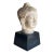 Antiqued Buddha Head Sculpture on Black Pedestal - Modern Zen Decor For Sale