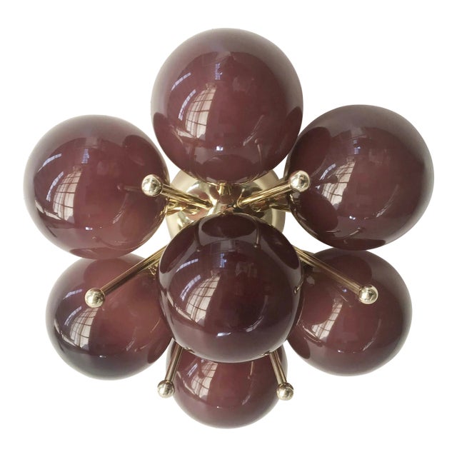 Sakura Polished Brass Frosted Amethyst Globe Flush Mount by Fabio Ltd For Sale