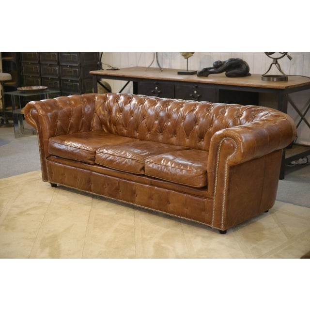 Chesterfield Sofa in Brown Leather, 2000s For Sale - Image 6 of 14