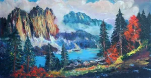 Mid 20th Century Autumnal Sierra Mountains Landscape Painting by Ruth Frymire