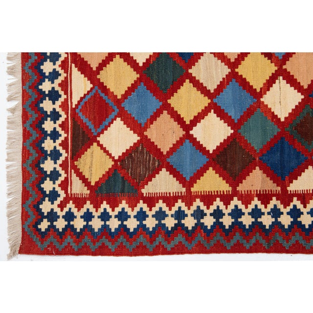 1960s Vintage Square Kilim Handmade Multicolor Geometric Wool Rug For Sale - Image 4 of 7