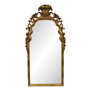 Antique French Rococo Gold Giltwood 65" Harvest Carved Fruit Basket Wall Mirror