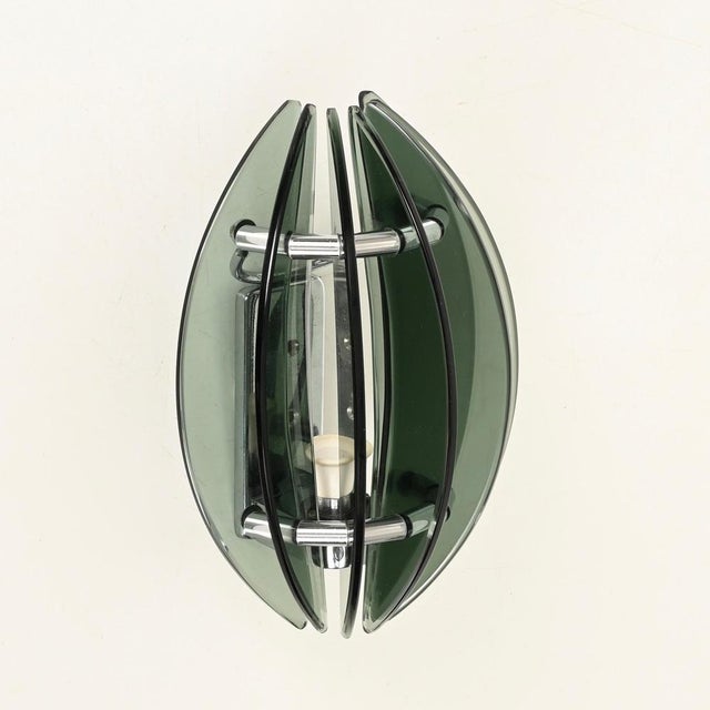 Green Crystal and Chrome Wall Sconces by Veca, Italy, 1970s, Set of 2 For Sale - Image 3 of 16