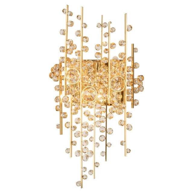 Large Gilded Brass and Crystal Sconce in the style of Sciolari Palwa, Germany, 1960s For Sale - Image 12 of 12