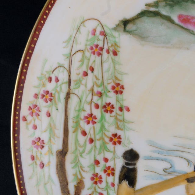 Japanese Showa Polychrome Porcelain Charger of Geisha 1930’s For Sale - Image 4 of 7