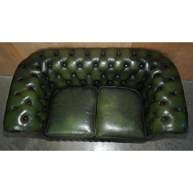 Vintage Bottle Green Tufted Leather Chesterfield Sofa and Armchair, 1970s, Set of 2 For Sale - Image 17 of 18