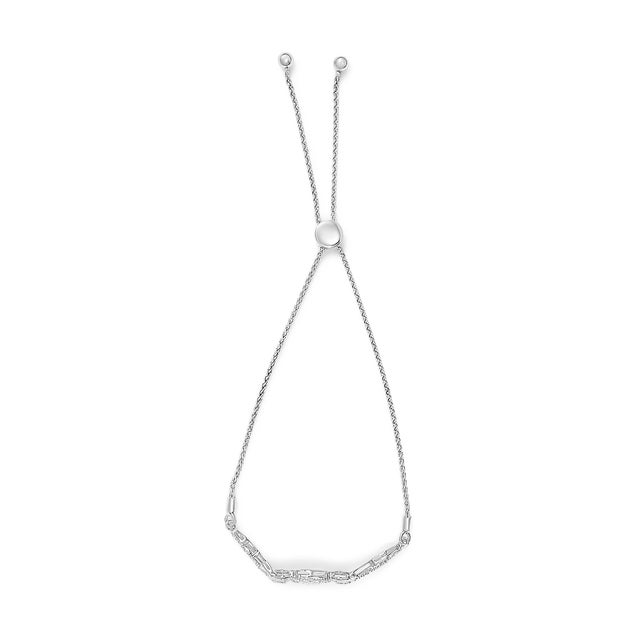 Contemporary .925 Sterling Silver Diamond Cushion Frame Heart-Sides Twist 4”-10” Adjustable Bolo Tennis Bolo Bracelet (I-J Color, I3 Clarity) For Sale - Image 3 of 6