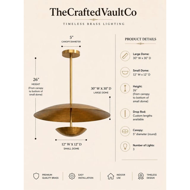 Metal Handcrafted Solid Brass Layered Disc Pendant Light For Sale - Image 7 of 8
