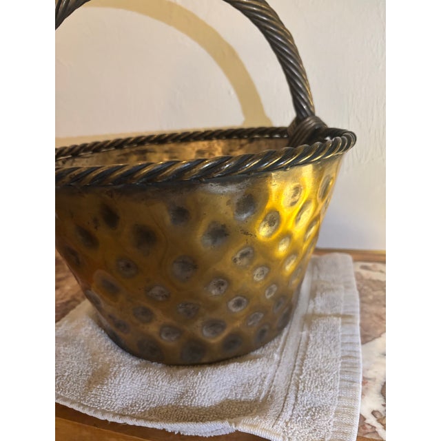 Metal Vintage Brass Loop-Handled Dimpled Basket For Sale - Image 7 of 10