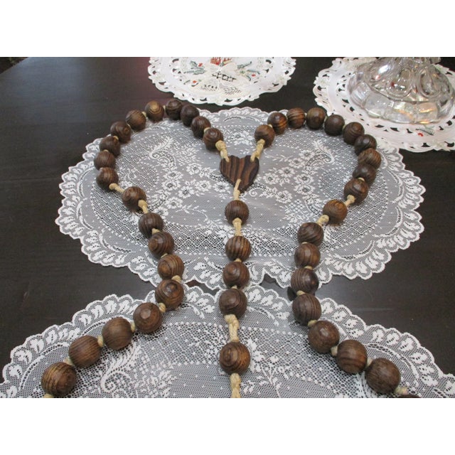 Giant Wood Rosary Large Wooden Beads Hand Carved Catholic Wall Hang Hand Knotted 58" For Sale In South Bend - Image 6 of 9