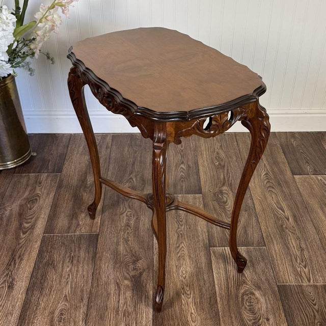 Mid 20th Century Walnut Hand-Carved French Provincial Side Table For Sale - Image 13 of 15