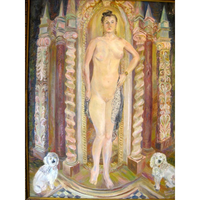 Nude with Dogs. Made by Annita Delano, a Los Angeles artist Oil on canvas. Framed. 38" H x 33" W x 4" D F2