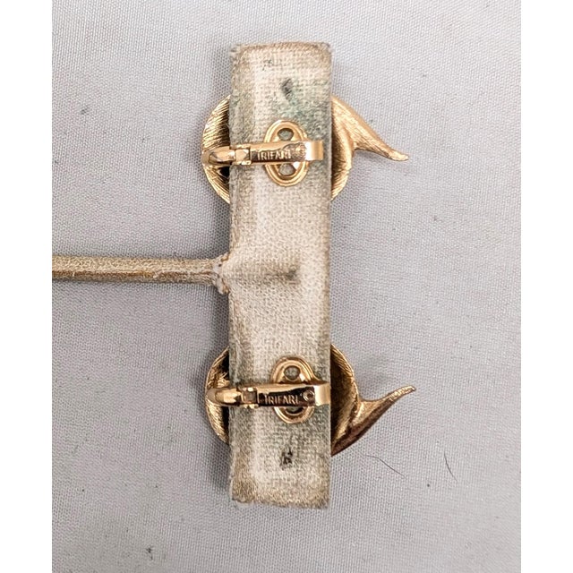 Trifari Vintage 1960s Signed Crown Trifari Goldtone Textured Clip Earrings-2 Pieces For Sale - Image 4 of 7