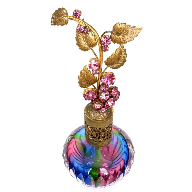 Hollywood Regency Jeweled Rainbow Cut Crystal Atomizer Perfume Bottle, Bohemia For Sale - Image 14 of 18