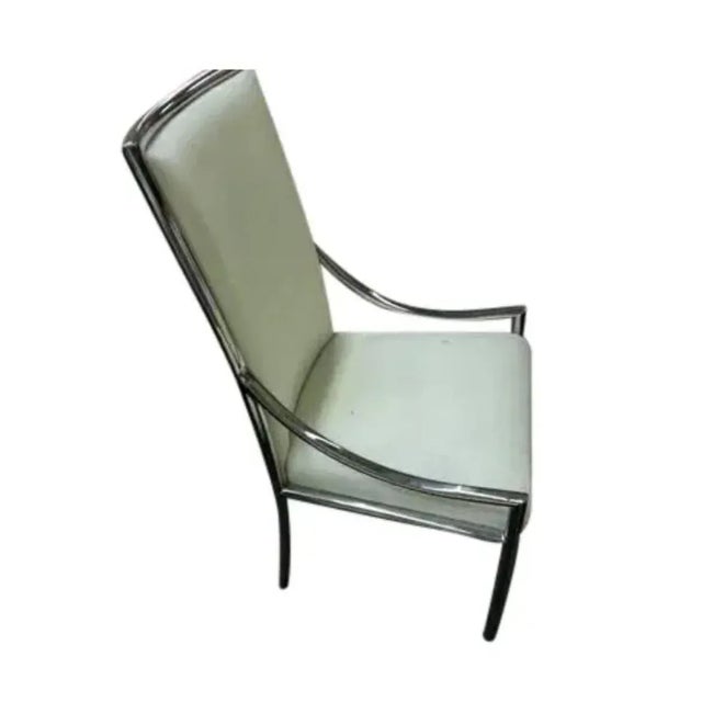 Metal Vintage 1960s Hollywood Regency Milo Baughman Style Chrome & Upholstered High Back Chair For Sale - Image 7 of 12