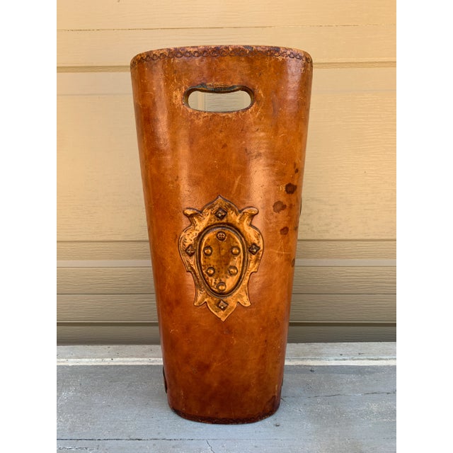 Brown 19th-Century French Leather-Wrapped Grain Bin or Umbrella Stand For Sale - Image 8 of 11