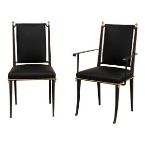 French Midcentury Blackened Iron & Gilt Dining Chairs, Set of 6