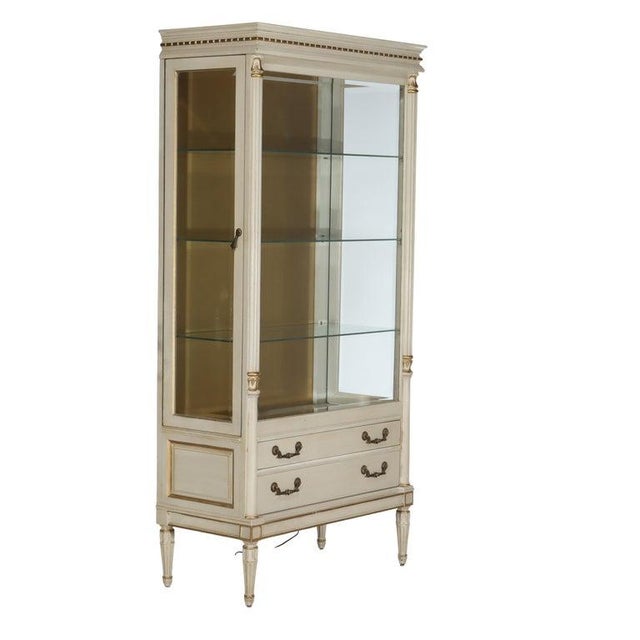 Vintage French Louis XVI Vitrine With 2-Drawers & Gilt Trim C1950 For Sale - Image 10 of 12